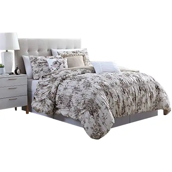 Lyon 6 Piece Floral Queen Comforter Set with Shirring The Urban Port Photo 1