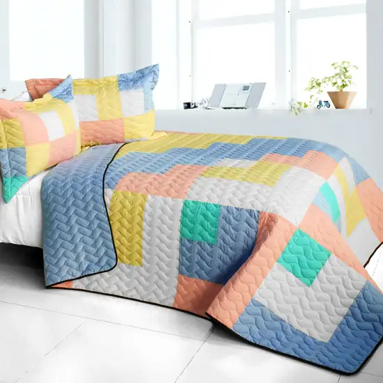 Macaron Relish -  3PC Vermicelli - Quilted Patchwork Quilt Set (Full/Queen Size) Photo
