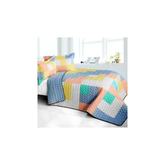 Macaron Relish -  3PC Vermicelli - Quilted Patchwork Quilt Set (Full/Queen Size) Photo Swatch
