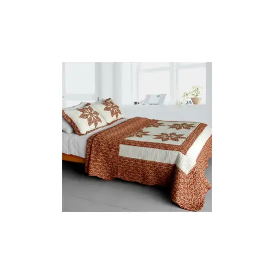 Maple Leaf -  Cotton 3PC Vermicelli-Quilted Patchwork Quilt Set (Full/Queen Size) Photo 2