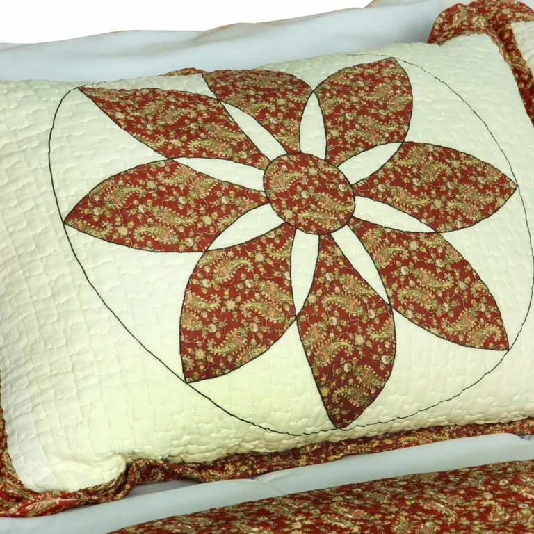 Maple Leaf - Cotton 3PC Vermicelli-Quilted Patchwork Quilt Set (Full/Queen Size) Photo 2