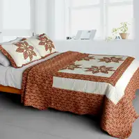 Photo of Maple Leaf - Cotton 3PC Vermicelli-Quilted Patchwork Quilt Set (Full/Queen Size)
