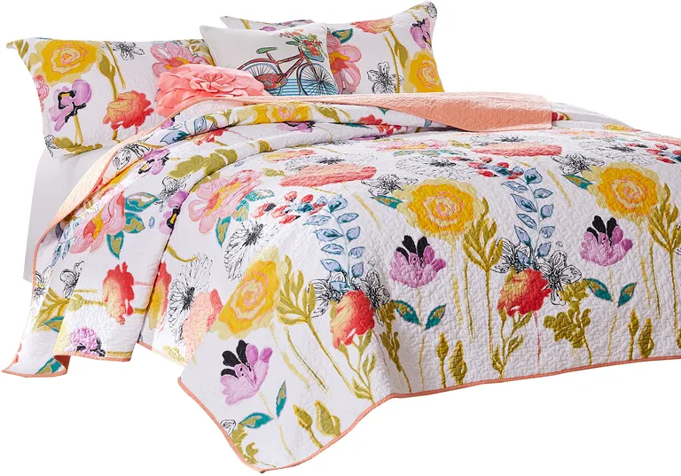 Mavi 5 Piece Reversible Full Quilt Set, Spring Floral Print Photo 2