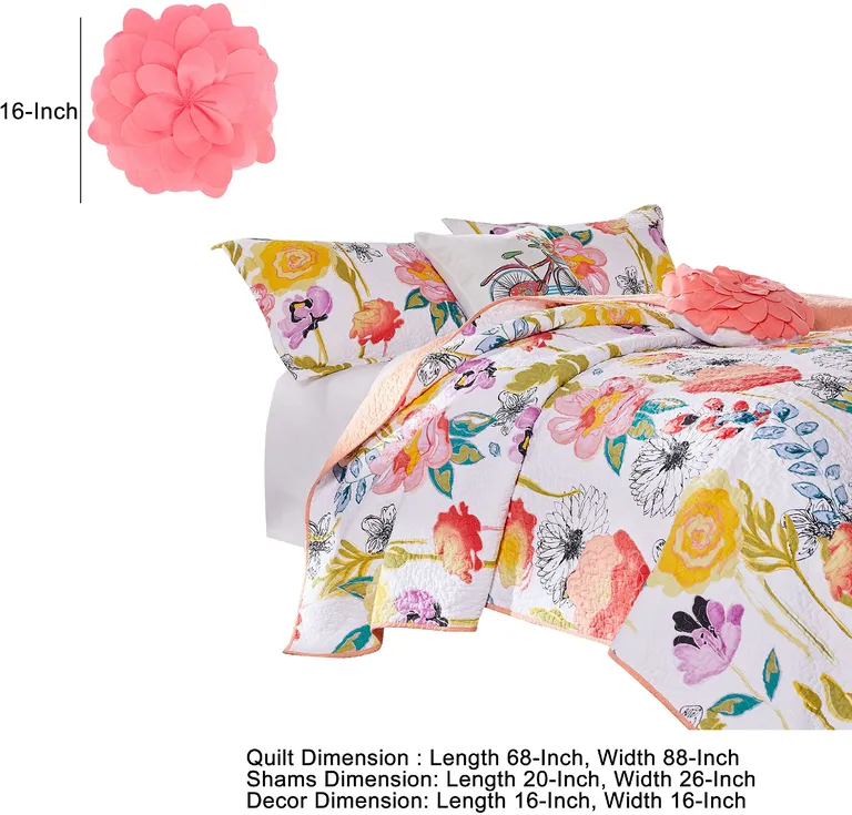 Mavi 4 Piece Reversible Twin Quilt Set, Spring Floral Print Photo 1