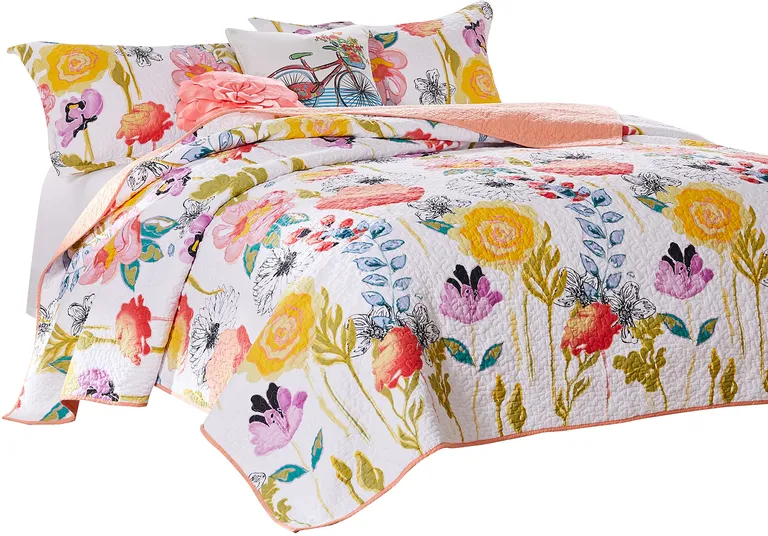 Mavi 4 Piece Reversible Twin Quilt Set, Spring Floral Print Photo 3