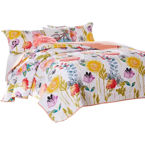 Mavi 4 Piece Reversible Twin Quilt Set, Spring Floral Print Photo 3