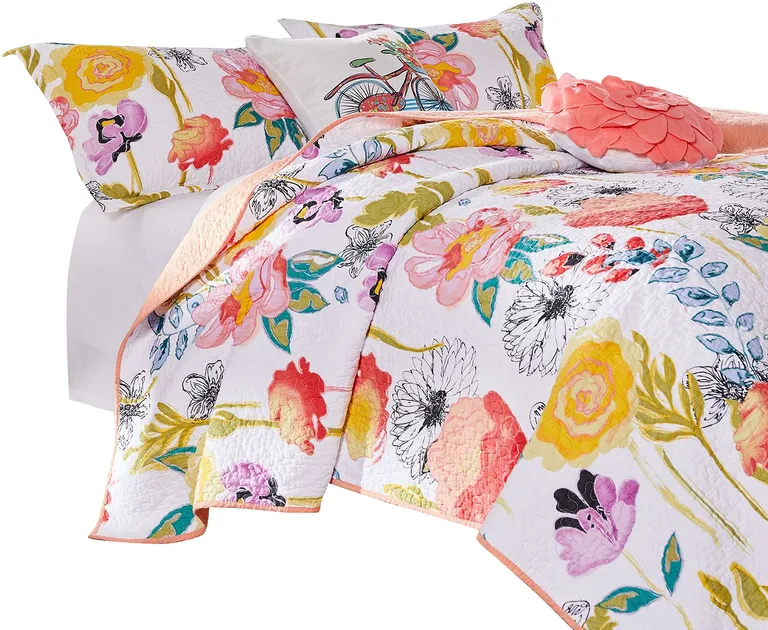 Mavi 4 Piece Reversible Twin Quilt Set, Spring Floral Print Photo 2