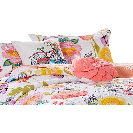 Mavi 4 Piece Reversible Twin Quilt Set, Spring Floral Print Photo 4