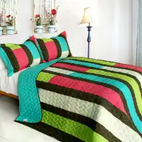 Photo of May Flower - 3PC Vermicelli-Quilted Patchwork Quilt Set (Full/Queen Size)