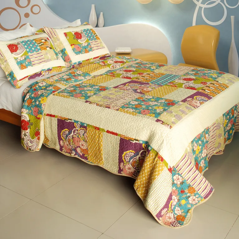 Memory Piano - 100% Cotton 3PC Vermicelli-Quilted Patchwork Quilt Set (Full/Queen Size) Photo 1