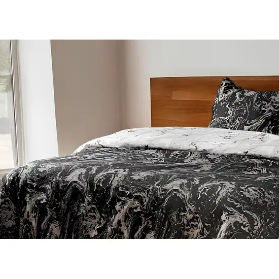 Black Gray and White  Microfiber 1400 Thread Count Washable Duvet Cover Set Photo 2