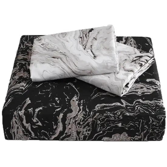 Black Gray and White  Microfiber 1400 Thread Count Washable Duvet Cover Set Photo 6