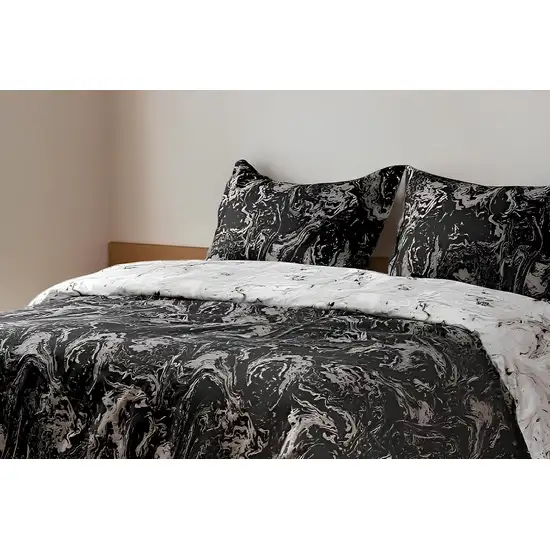 Black Gray and White  Microfiber 1400 Thread Count Washable Duvet Cover Set Photo 1