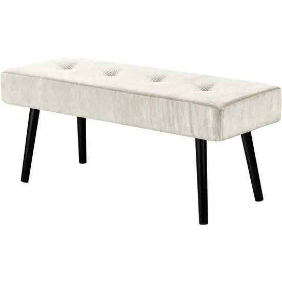 Mid-Century Beige Corduroy Upholstered End of Bed Bench with Black Metal Legs Photo 4