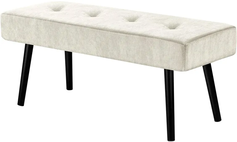 Mid-Century Beige Corduroy Upholstered End of Bed Bench with Black Metal Legs Photo 4