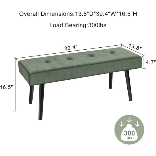 Mid-Century Green Corduroy Upholstered End of Bed Bench with Black Metal Legs Photo 5