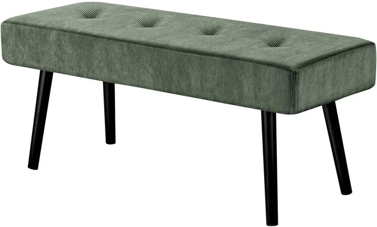 Mid-Century Green Corduroy Upholstered End of Bed Bench with Black Metal Legs Photo 2