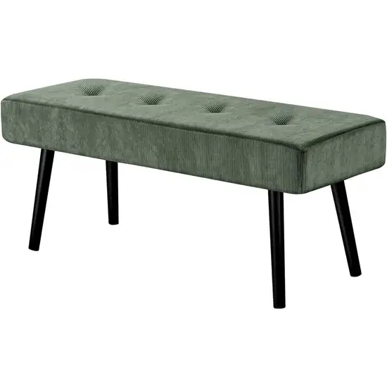 Mid-Century Green Corduroy Upholstered End of Bed Bench with Black Metal Legs Photo 2