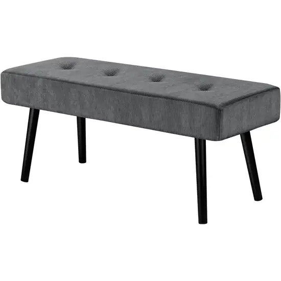 Mid-Century Grey Corduroy Upholstered End of Bed Bench with Black Metal Legs Photo 4