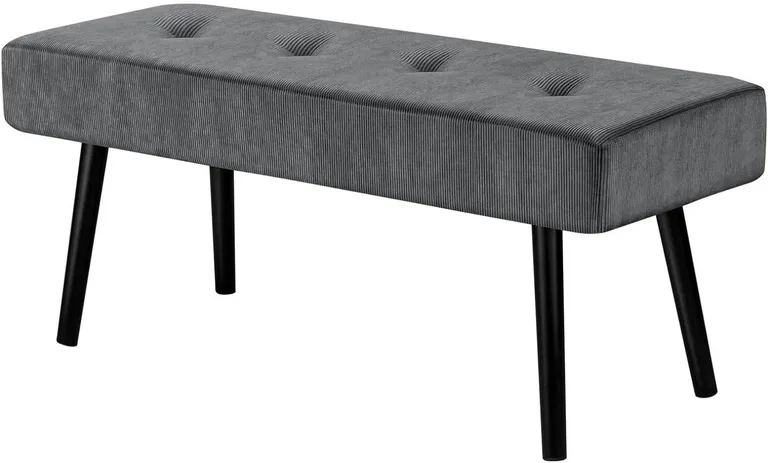 Mid-Century Grey Corduroy Upholstered End of Bed Bench with Black Metal Legs Photo 4