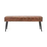 Photo of Mid-Century Modern Bedroom Bench with Brown PU Leather Seat and Tapered Legs