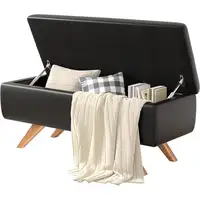 Photo of Mid-Century Modern Black Faux Leather End of Bed Storage Bench Ottoman