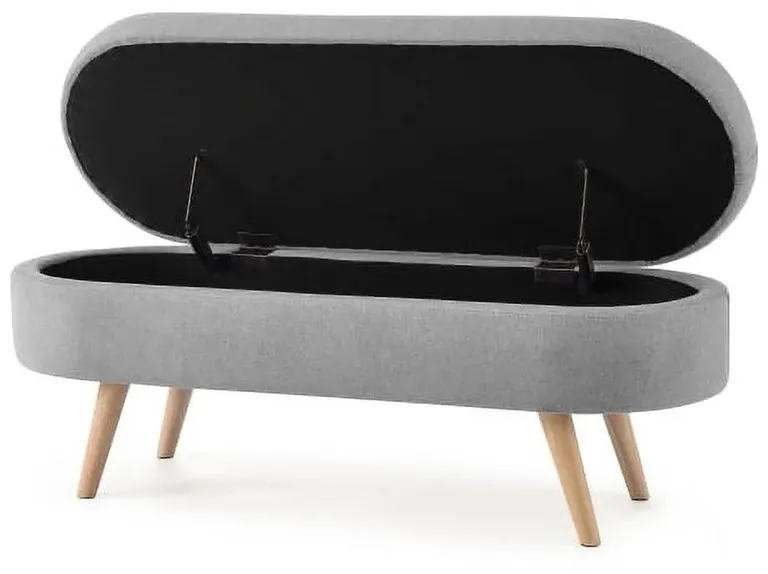 Mid-Century Modern Boho Style Grey Linen Bedroom Storage Bed Bench Photo 4