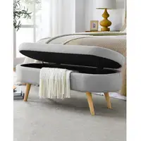 Photo of Mid-Century Modern Boho Style Grey Linen Bedroom Storage Bed Bench