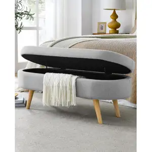 Photo of Mid-Century Modern Boho Style Grey Linen Bedroom Storage Bed Bench