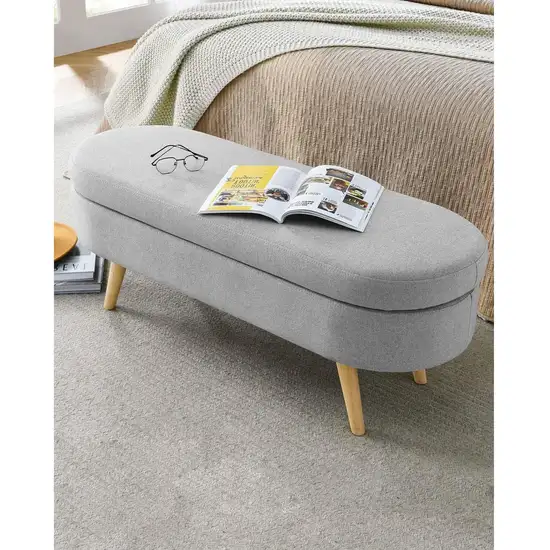 Mid-Century Modern Boho Style Grey Linen Bedroom Storage Bed Bench Photo 2