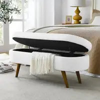 Photo of Mid-Century Modern Boho Style White Linen End of Bed Storage Bench