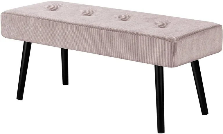 Mid-Century Pink Corduroy Upholstered End of Bed Bench with Black Metal Legs Photo 4