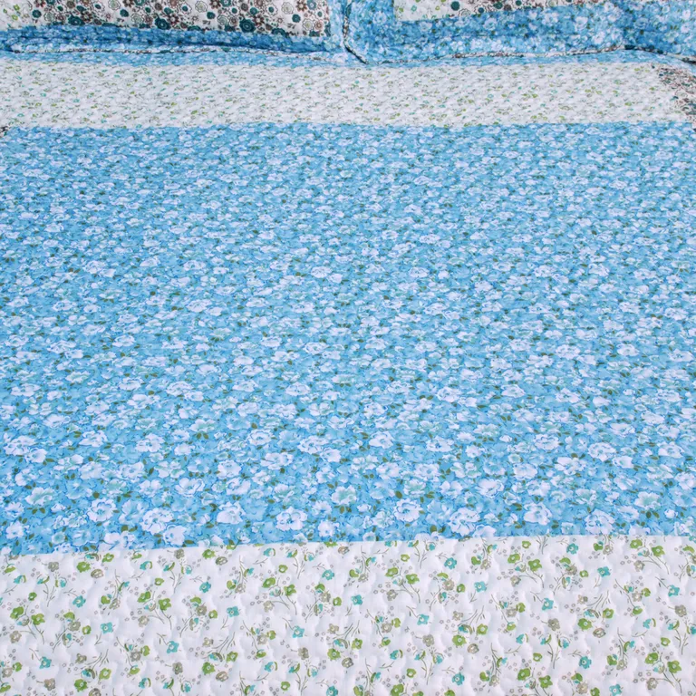 Midsummer Dream - 100% Cotton 3PC Floral Vermicelli-Quilted Patchwork Quilt Set (Full/Queen Size) Photo 2