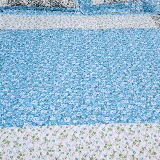 Midsummer Dream -  100% Cotton 3PC Floral Vermicelli-Quilted Patchwork Quilt Set (Full/Queen Size) Photo 3