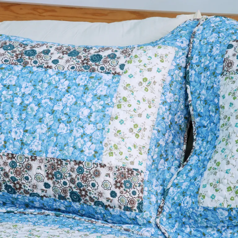 Midsummer Dream - 100% Cotton 3PC Floral Vermicelli-Quilted Patchwork Quilt Set (Full/Queen Size) Photo 3