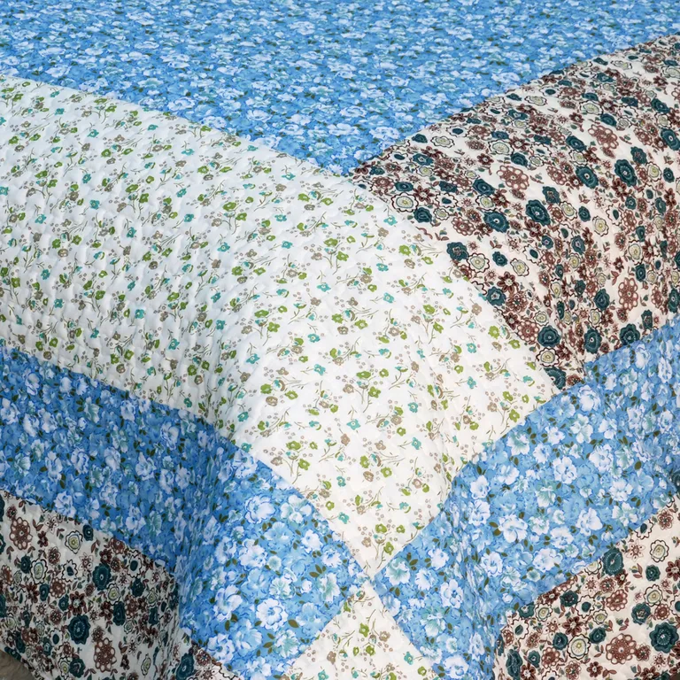 Midsummer Dream - 100% Cotton 3PC Floral Vermicelli-Quilted Patchwork Quilt Set (Full/Queen Size) Photo 4