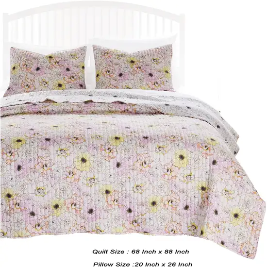 Milan 2 Piece Microfiber Blooming Flower Pattern Twin Quilt Set, White and Pink Photo 5