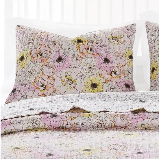 Milan 2 Piece Microfiber Blooming Flower Pattern Twin Quilt Set, White and Pink Photo 4