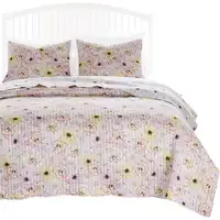 Photo of Milan 2 Piece Microfiber Blooming Flower Pattern Twin Quilt Set, White and Pink