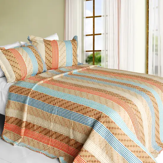 Million Miles -  Cotton 3PC Vermicelli-Quilted Striped Printed Quilt Set (Full/Queen Size) Photo 1