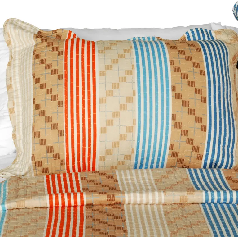 Million Miles - Cotton 3PC Vermicelli-Quilted Striped Printed Quilt Set (Full/Queen Size) Photo 2