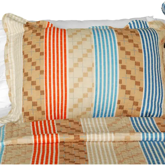 Million Miles -  Cotton 3PC Vermicelli-Quilted Striped Printed Quilt Set (Full/Queen Size) Photo 3