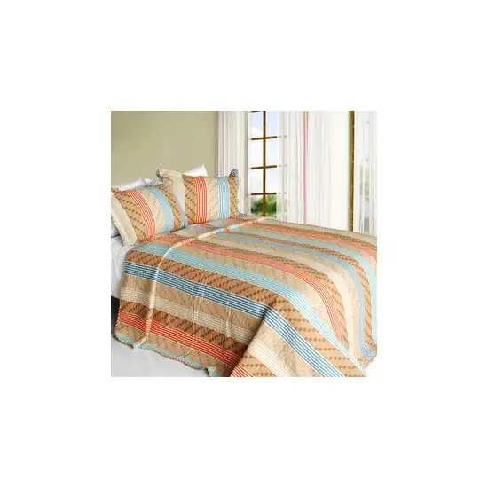 Million Miles -  Cotton 3PC Vermicelli-Quilted Striped Printed Quilt Set (Full/Queen Size) Photo 2