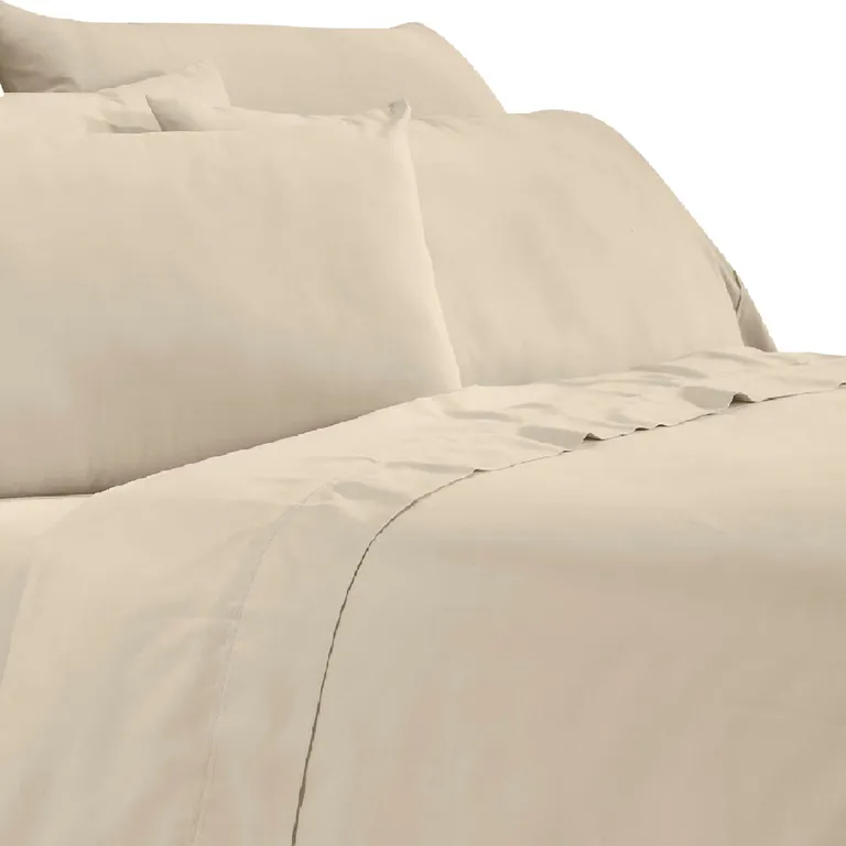 Minka 6 Piece King Bed Sheet Set, Soft Antimicrobial Microfiber, Beige Photo 3