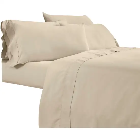 Minka 6 Piece King Bed Sheet Set, Soft Antimicrobial Microfiber, Beige Photo 1