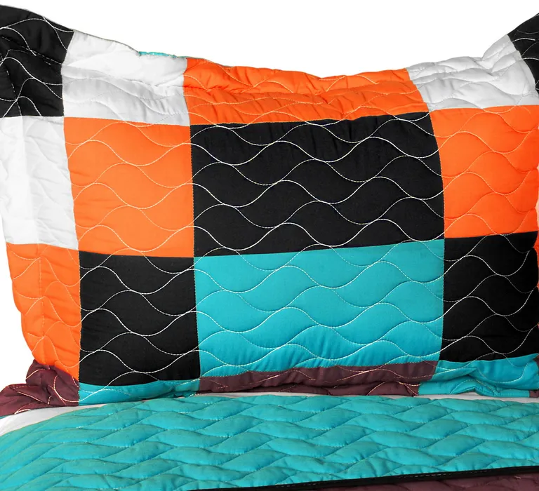 Minor Cause - Vermicelli-Quilted Patchwork Geometric Quilt Set Full/Queen Photo 2