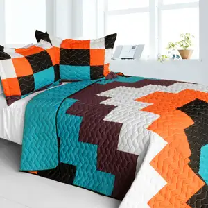 Photo of Minor Cause - Vermicelli-Quilted Patchwork Geometric Quilt Set Full/Queen