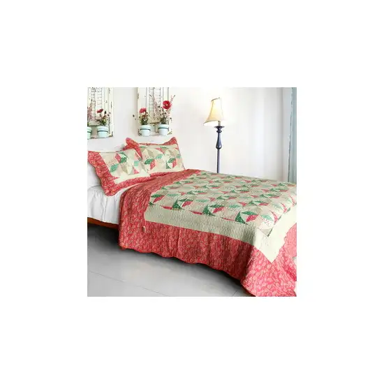 Mio Dolce Sogno -  Cotton 3PC Vermicelli-Quilted Striped Patchwork Quilt Set (Full/Queen Size) Photo 1