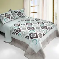 Photo of Mistery Circle - 3PC Cotton Vermicelli-Quilted Printed Quilt Set (Full/Queen Size)