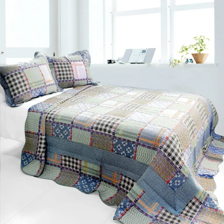 Mixed Feelings - 3PC Cotton Vermicelli-Quilted Printed Quilt Set (Full/Queen Size) Photo 1